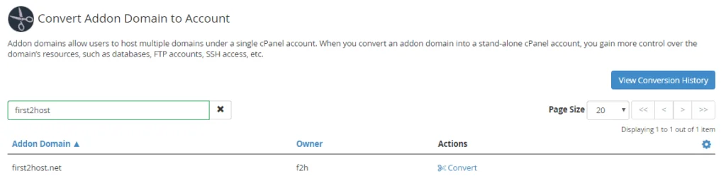 Convert cPanel Addon Domain