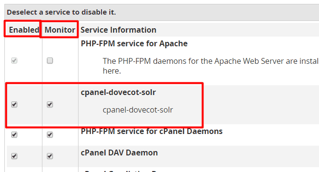 disable cpanelsolr cPanel