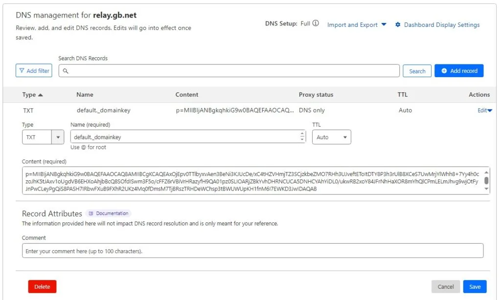 Postfix DKIM Cloudflare DNS